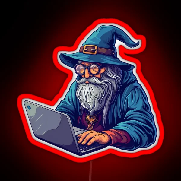 Tech Wizard At Work Geeky Fantasy Illustration RGB Neon Sign