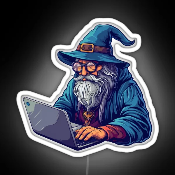 Tech Wizard At Work Geeky Fantasy Illustration RGB Neon Sign