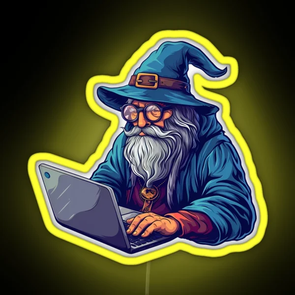 Tech Wizard At Work Geeky Fantasy Illustration RGB Neon Sign
