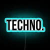 Neon blue digital sign with glowing RGB lights.