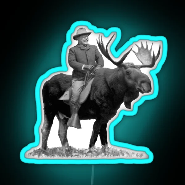 Teddy Roosevelt Riding A Bull Moose RGB Neon Sign