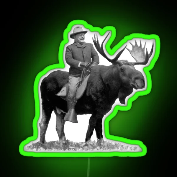 Teddy Roosevelt Riding A Bull Moose RGB Neon Sign
