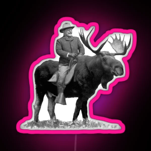 Teddy Roosevelt Riding A Bull Moose RGB Neon Sign