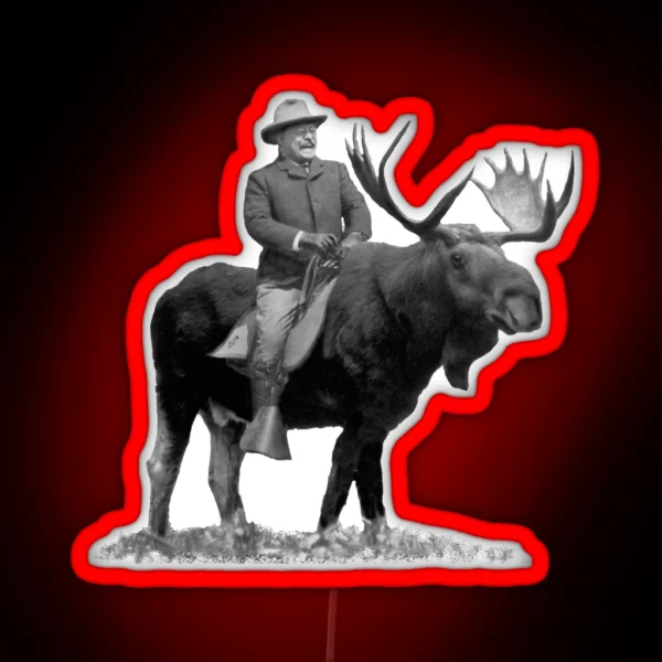 Teddy Roosevelt Riding A Bull Moose RGB Neon Sign