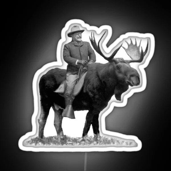 Teddy Roosevelt Riding A Bull Moose RGB Neon Sign