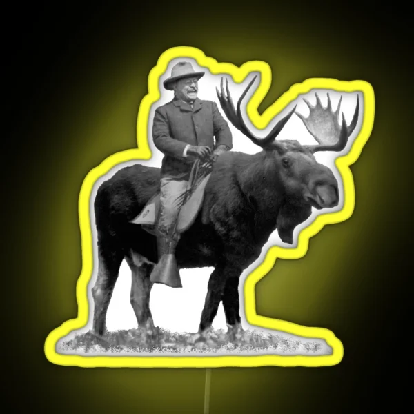 Teddy Roosevelt Riding A Bull Moose RGB Neon Sign