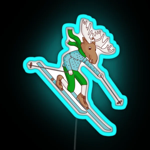 Telemark Skiing Moose RGB Neon Sign