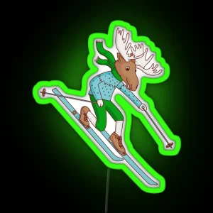 Telemark Skiing Moose RGB Neon Sign