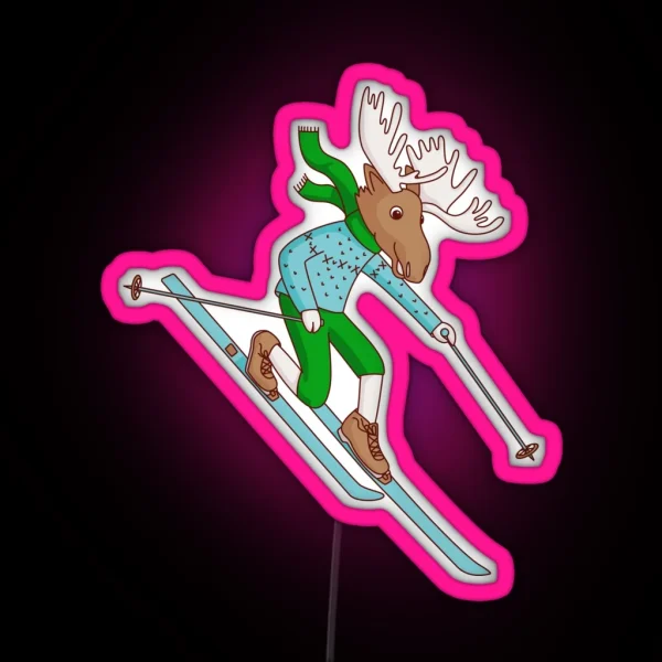 Telemark Skiing Moose RGB Neon Sign