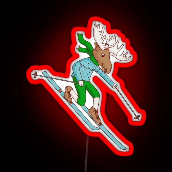 Telemark Skiing Moose RGB Neon Sign