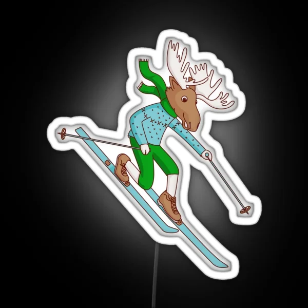 Telemark Skiing Moose RGB Neon Sign