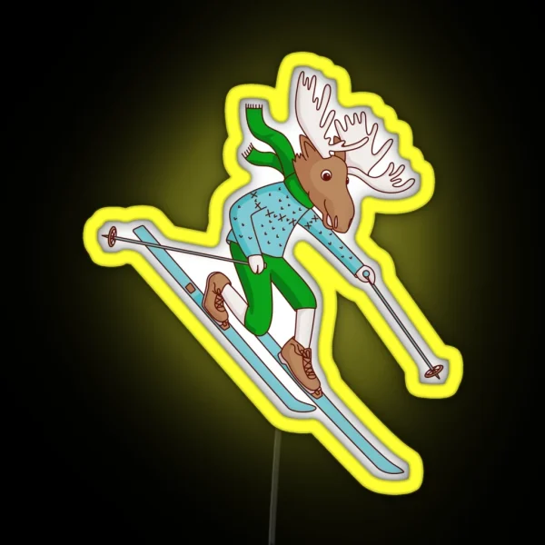 Telemark Skiing Moose RGB Neon Sign