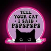 Cat owner's humorous neon sign on their car bumper, reading 'Tell your cat I said PSPPSPPS.'