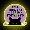 Cat owner's humorous message on car bumper with neon signs and PS4 logo