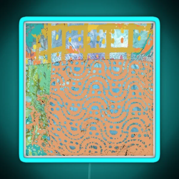 Terracotta Fiber Art Collage Of Waves On Beach RGB Neon Sign
