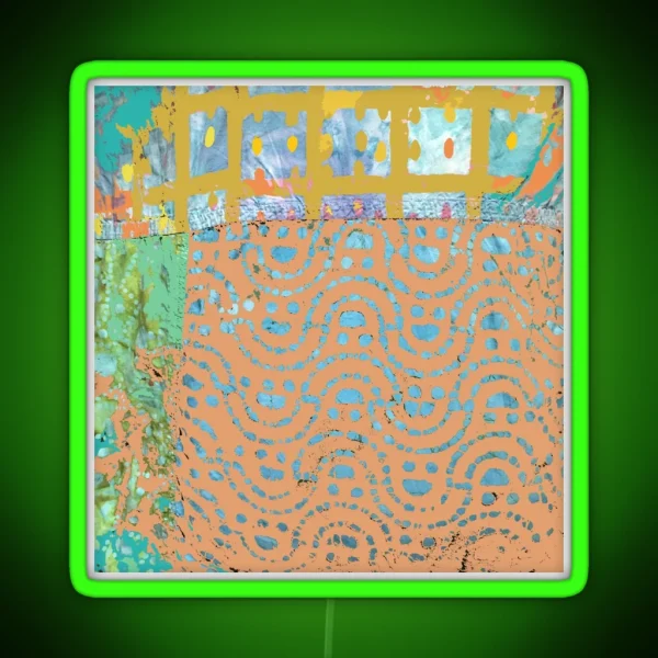 Terracotta Fiber Art Collage Of Waves On Beach RGB Neon Sign