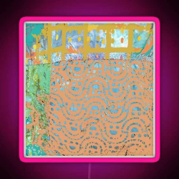 Terracotta Fiber Art Collage Of Waves On Beach RGB Neon Sign
