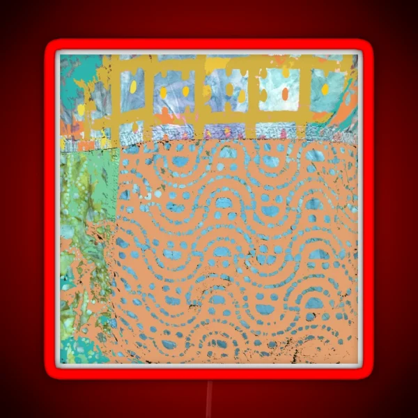 Terracotta Fiber Art Collage Of Waves On Beach RGB Neon Sign