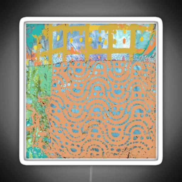 Terracotta Fiber Art Collage Of Waves On Beach RGB Neon Sign