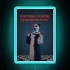 Terrifier neon sign with Valentine's Day theme, colorful RGB lights on blue background.