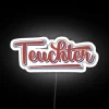 Neon sign featuring the Teuchter dialect of Doric, a traditional Scottish language, in RGB color with a white background.