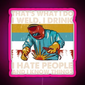 That S What I Do I Weld I Drink I Hate People Retro Quote RGB Neon Sign