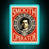 Neon sign with blue glow and smooth operator logo