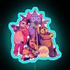 Colorful neon sign reading "The Banana Splits" in bright blue and pink letters.