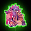 Neon sign reading "The Banana Splits" in green with colorful LED lights.