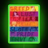 Neon sign featuring the colors of the big seven, a vibrant and eye-catching display.