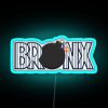 Neon sign in The Bronx with blue RGB color scheme.