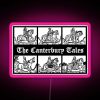 RGB Neon Sign Featuring The Canterbury Tales Character Illustrations in Pink Color Scheme