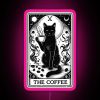 Neon pink coffee tarot card gift for cat owners with a futuristic twist.