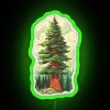 Colorful neon sign featuring a Douglas fir tree in vibrant green, red, and blue hues.