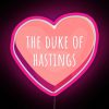 Neon sign of The Duke of Hastings logo in pink color.