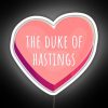 Neon sign reading "The Duke of Hastings" in a stylized, RGB font.