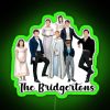 Neon sign reading 'The Bridgertons Love Gifts' with a green glow.