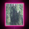 Neon sign featuring fir trees in pink, with RGB color scheme.