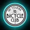 Folding bicycle club logo featuring neon signage in shades of blue