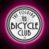 Folding bicycle club logo featuring neon pink design