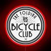 Colorful neon sign with a folded bicycle logo