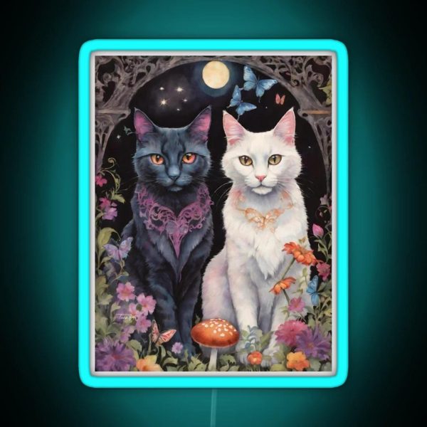 The Gothic Garden Black And White Cats RGB Neon Sign