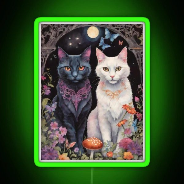The Gothic Garden Black And White Cats RGB Neon Sign