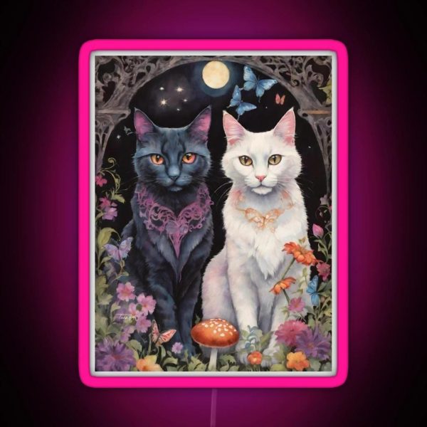 The Gothic Garden Black And White Cats RGB Neon Sign