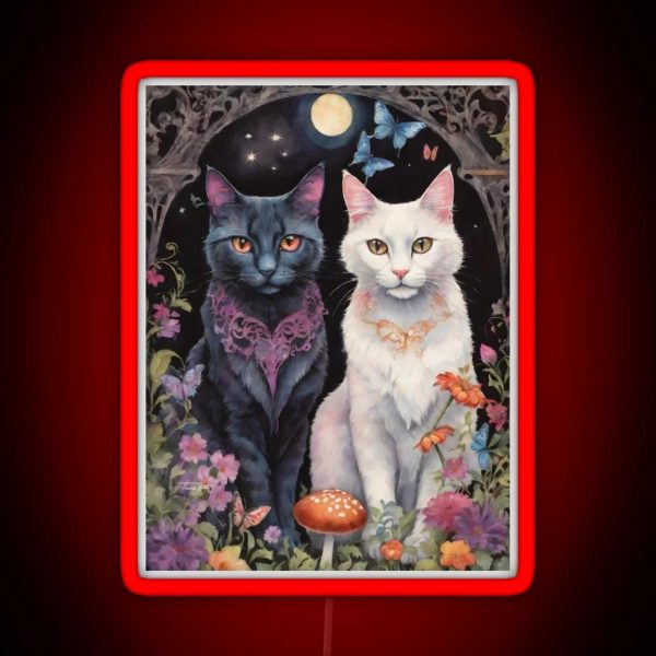 The Gothic Garden Black And White Cats RGB Neon Sign