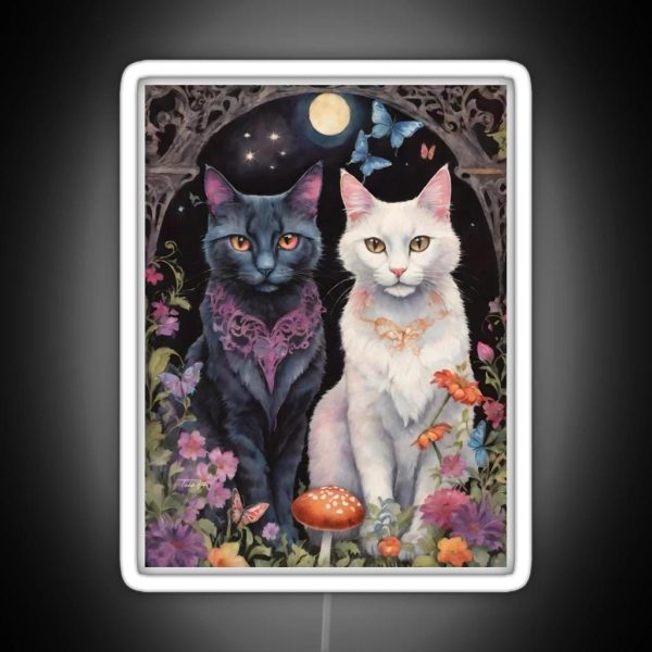 The Gothic Garden Black And White Cats RGB Neon Sign