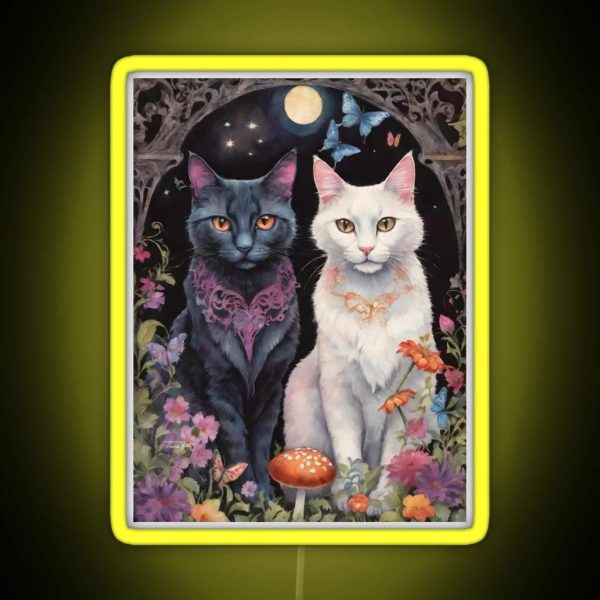The Gothic Garden Black And White Cats RGB Neon Sign