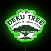 A vibrant, neon-lit sign featuring a stylized illustration of The Great Deku Tree from the Legend of Zelda series.
