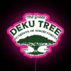 Neon sign reading "The Great Deku Tree" in vibrant pink letters, inspired by The Legend of Zelda series.