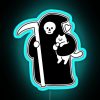 The Grim Reaper with a feline twist, depicted in vibrant RGB neon colors.